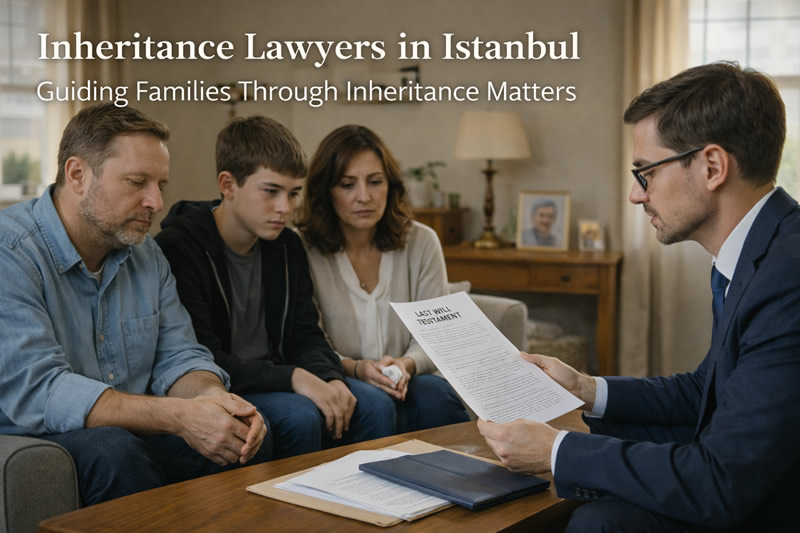 Inheritance lawyer explaining a will to a family in Istanbul Turkey
